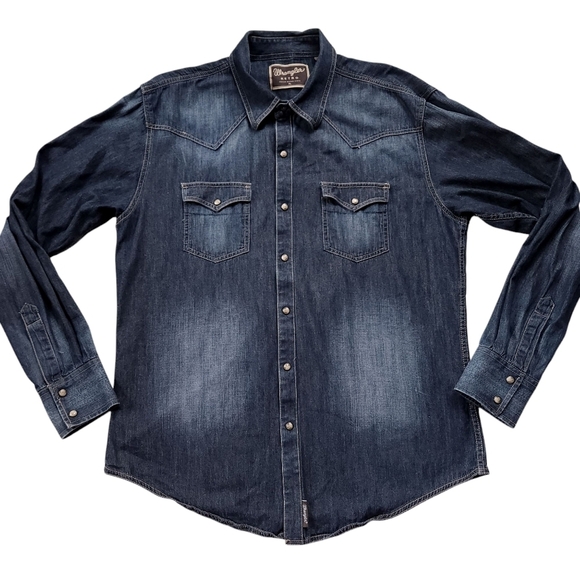 Wrangler Denim Retro Western Pearl Snap Button Long Sleeve Size XL - Picture 1 of 5